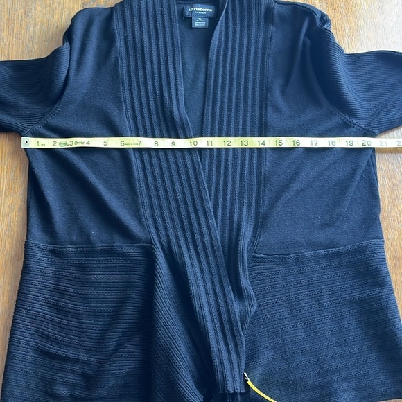 Liz Claiborne Black Open Front Cardigan Ribbed Neckline - Picture 5 of 10